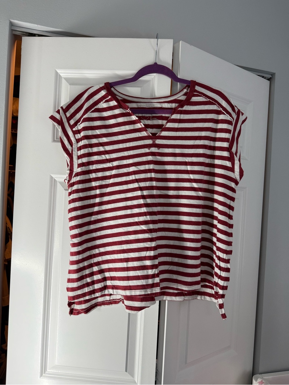 Aerie Red & White Striped V-Neck Tee